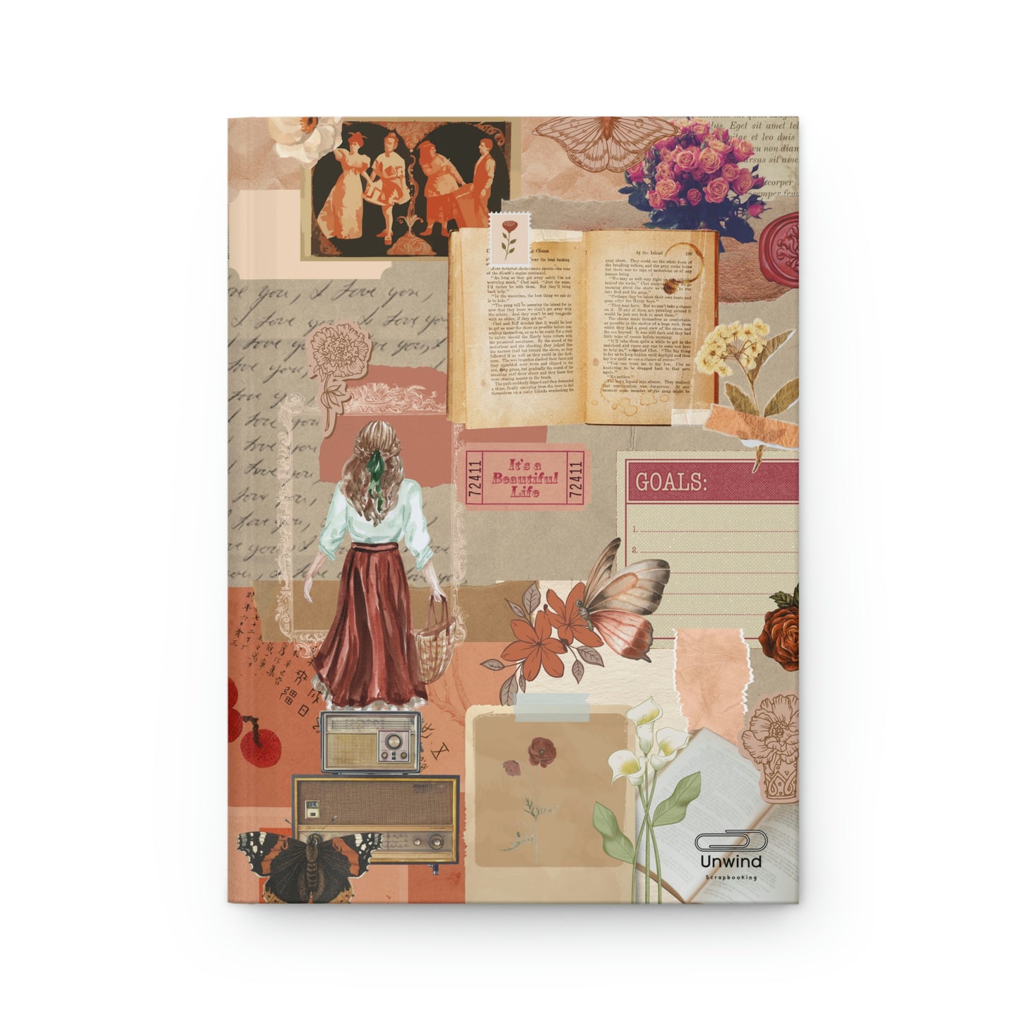 Vintage Hardcover Journal Matte- Scrapbooking Red Romantic