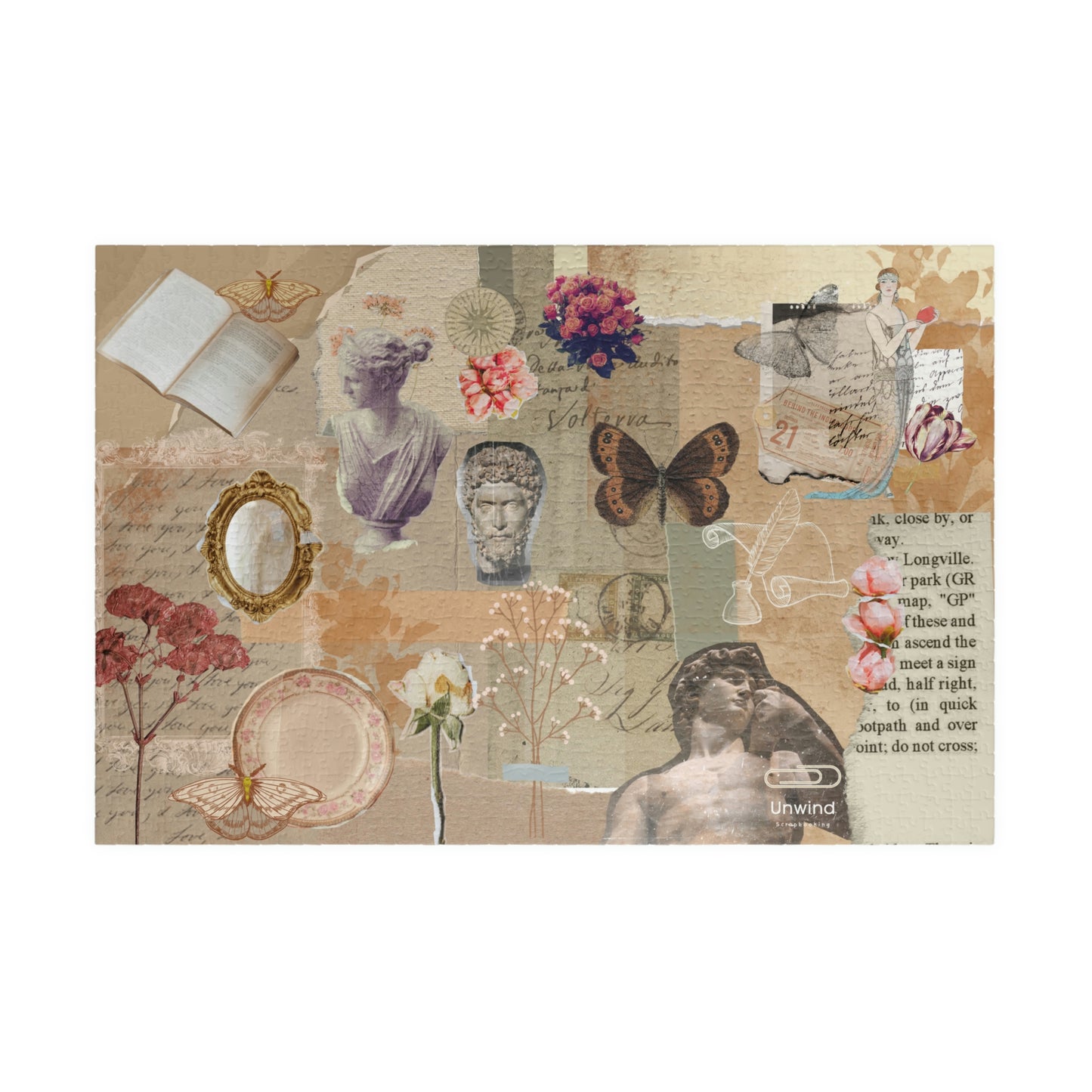 Scrapbook-Inspired Designed Puzzle (110, 252, 500, 1014-piece)- Cream Romantic