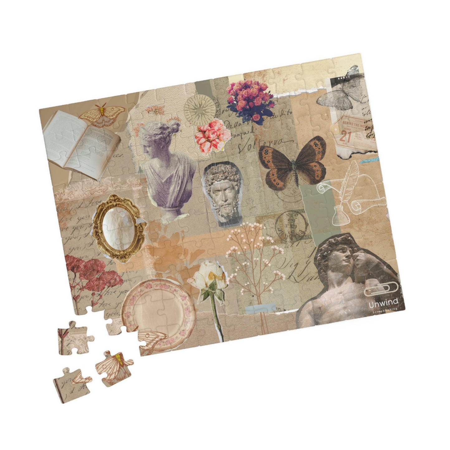 Scrapbook-Inspired Designed Puzzle (110, 252, 500, 1014-piece)- Cream Romantic