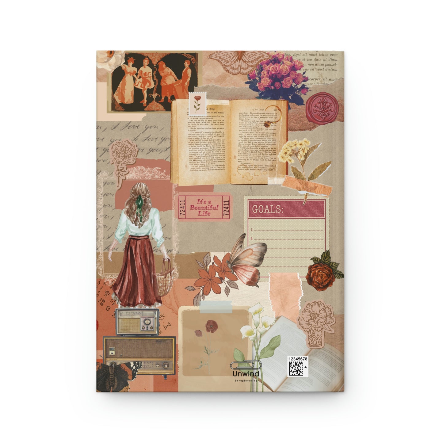 Vintage Hardcover Journal Matte- Scrapbooking Red Romantic