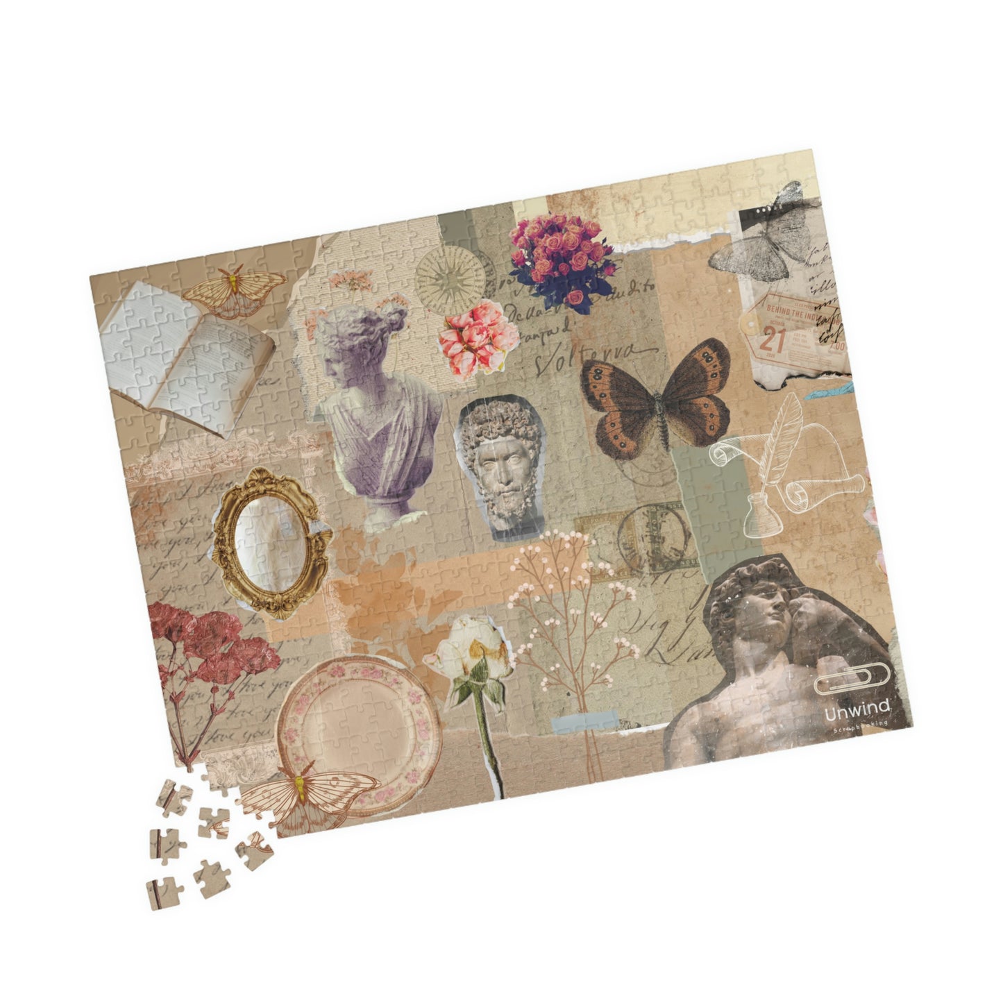 Scrapbook-Inspired Designed Puzzle (110, 252, 500, 1014-piece)- Cream Romantic