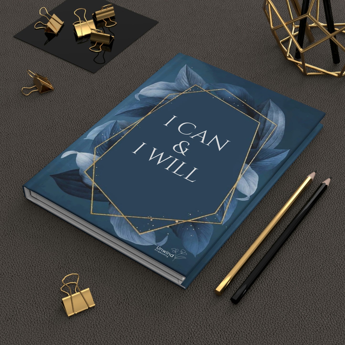 Gold Series- 'I can and I will' Blue and Gold Hardcover Journal